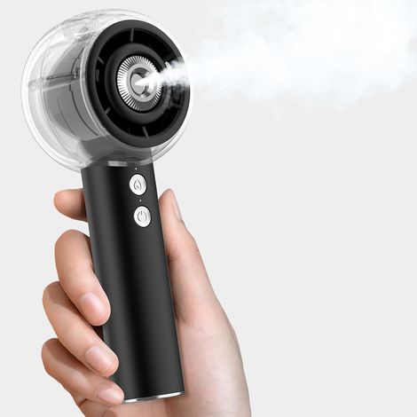 Ventilateur brumisateur portable, noir, rechargeable par USB, idéal pour les voyages, le camping, la maison et le bureau (1/4)