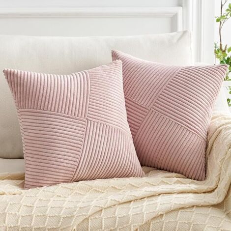 Housse de Coussin Rose 45x45 en Velours Côtelé Super Doux Housse Coussin Decoratif Canape Motif à Rayures Patchwork Decoration Maison Salon Chambre pour Canapé Lot de 2 (1/4)