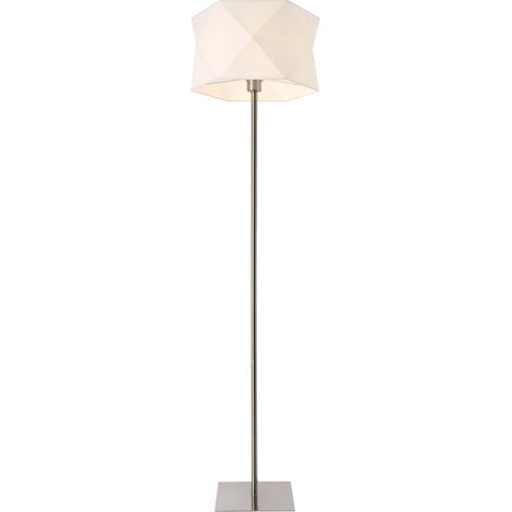 Lampada da Terra Alta 152 cm con Piantana Dritta con Paralume Bianco Cilindrico con Taglio Poligonale Lampada a Stelo in Metallo Cromato - lux.pro