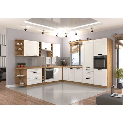 Azura Home Design – Cuisine complète Luis blanche mat chêne artisan 290x260 cm – 16 modules modulables – Système de fermeture amortie – Matériaux résistants (1/5)