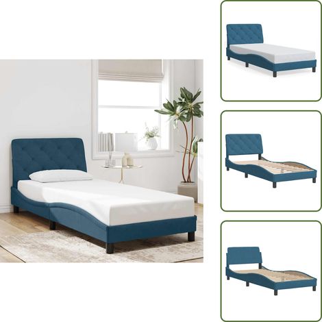 Bettgestell mit Kopfteil Blau 90x200 cm Samt - Bettsofa - Samtkissen - Doppelbett - Boxspringbetten - Blau Sofa (1/5)