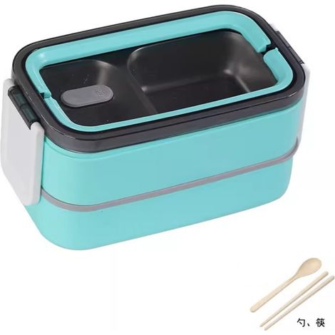 Boîte à lunch bento à 2 compartiments en acier inoxydable avec couverts, sans BPA et compatible micro-ondes, boîte à lunch haut de gamme pour adultes, idéale pour les déplacements et le bureau (Bleu) (1/5)