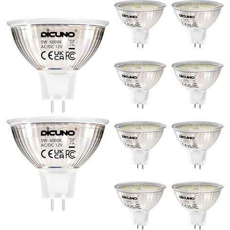 Ampoule LED GU5.3 Blanc Froid 6000K, MR16 LED 12V 5W Equivalent à 50W Halogène, Ampoules LED Spot Non Dimmable, Lot de 10 (1/5)