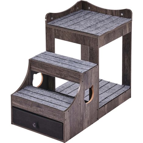 Mophorn grigio letto a castello per animali domestici con scale rimovibili,trespolo per finestra multilivello per cani e gatti, con spazio di archiviazione e uso interno,comoda piattaforma per piccoli (1/5)
