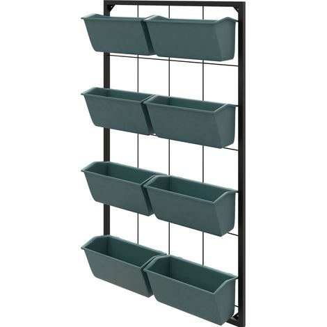 Soporte mural para plantas con 8 macetas, 4 niveles, acero negro y verde oscuro, 52,5 x 14 x 90 cm (1/5)