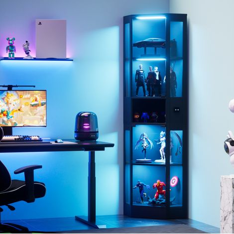 Meuble rangement vitrine LED 57x165x40 cm noir HAVRYA (1/5)
