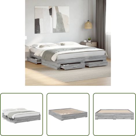 vidaXL Bois d'ingénierie - Cadre de lit avec tiroirs sans matelas sonoma gris 180x200 cm (1/5)