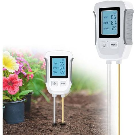 3-in-1 pH Soil Tester, Temperature and Hygrometer Sensor, Acid/Base Soil Tester with Backlit LCD Display, Compatible with Lawn/Farm/Garden (1/5)