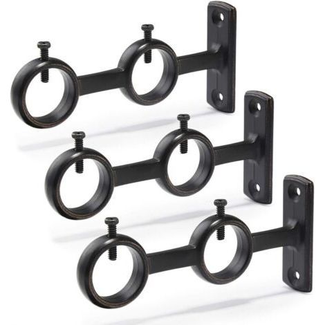 3 Double Hook Brackets for Curtain Rod Ideal for Living Room and Bedroom, Modern Black Design (1/5)