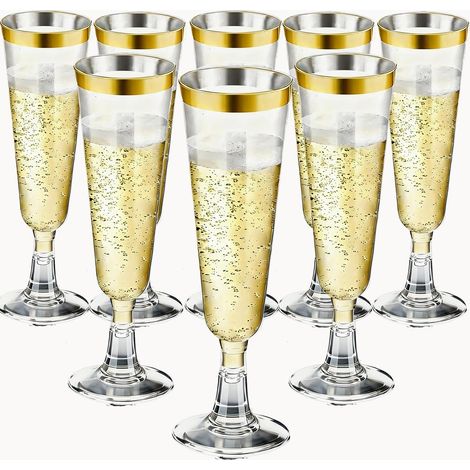 Verre Champagne - 20 Pièces - Plastique Transparent - Bordure Dorée - Réutilisable - Mariage Fête - 150 Ml (1/5)