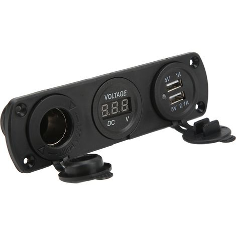 Chargeur tout-en-un avec deux prises USB, allume-cigare et voltmètre numérique LED pour camions, bateaux et camping-cars. (1/5)