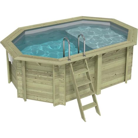 Piscina in legno NEMO 4.3 x 3 – H.1.31 m con spiaggia, grigio, con supporti da cementare - BAS7303OSPI2+PLA303