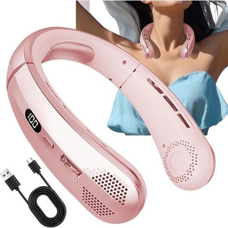 Ventilador de cuello portátil,ventilador de cuello plegable sin aspas,ventilador de cuello portátil recargable,rosa