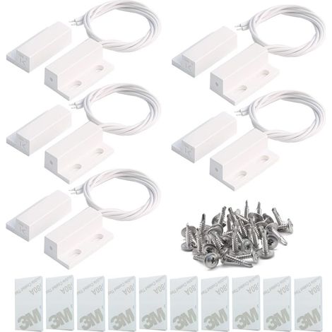 5pcs Capteur Magnétique, Encastré Fil Blanc, Sécurité Porte Fenêtre, Alarme Maison