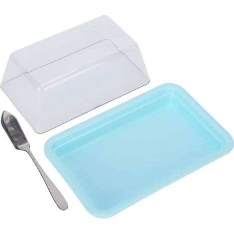 Boîte à beurre rectangulaire avec couvercle, boîte de rangement portable pour beurre, idéale pour la cuisine (bleue). (1/5)