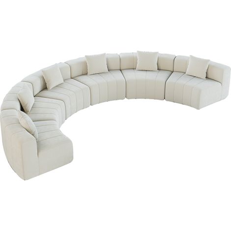 Divano modulare curvo in ciniglia beige con 2 cuscini (1/5)
