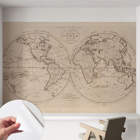 Papier peint autocollant adhésif avec imprimé installation simple qualité excellente sans désordre Vieille carte 152x104 cm (1/5)