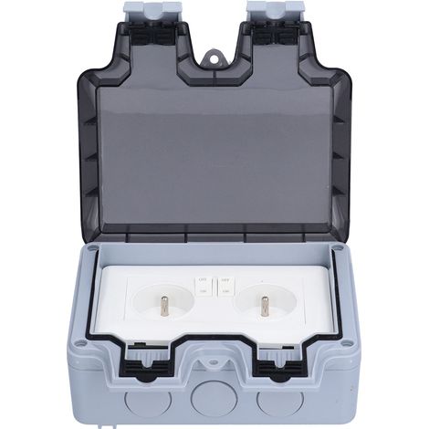 Prise Double Extérieure Étanche avec Commutateur, Norme NF 250V 16A pour Jardin (1/5)