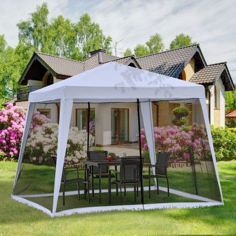 Pavillon de jardin 3x3 m gris avec moustiquaires, toit polyester déperlant 160 g/m², structure acier