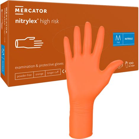 Gants en nitrile orange Mercator Nitrylex High Risk M, 100 unités (1/5)