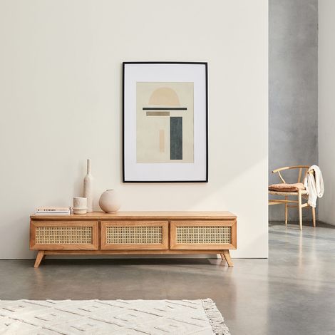 Meuble TV en mindi massif et cannage 160 cm (1/5)