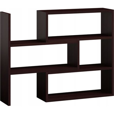 Étagère Murale IREK Wengé - Meuble de rangement à 4 niveaux - 80-145 x 28 x 110 cm (1/2)