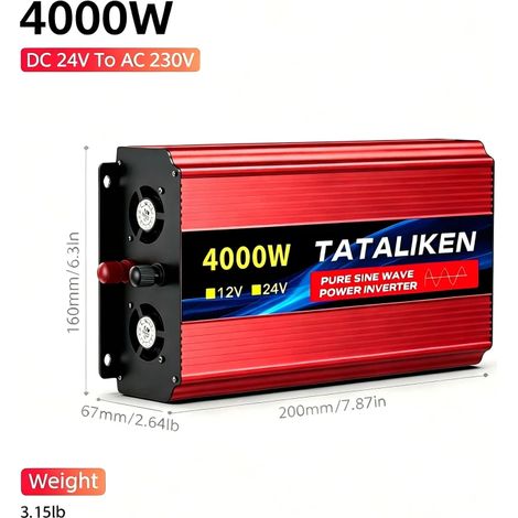 TATALIKEN Reiner Sinuswelle Wechselrichter 4000W 24V auf 230V Spannungswandler für Wohnmobil, LKW, Camping und Notstromversorgung