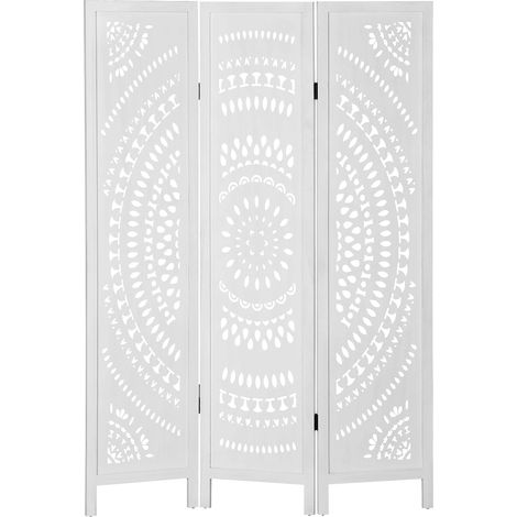 Paravento 3 Pannelli 120x170cm in Legno Intagliato Bianco (1/5)