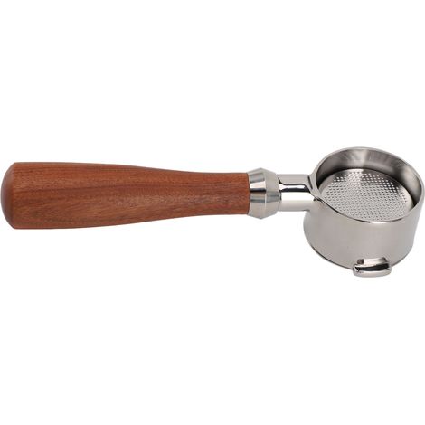 Porte-filtre sans fond de 51 mm en acier inoxydable 304, avec 2 oreilles et poignée en bois, pour machine à café Delonghi. (1/5)