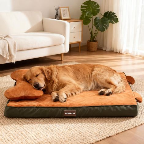 Panier Orthopédique Chien avec Bolster Tête Amovible, Lit Lavable avec Mousse Alvéolée, Coussin Imperméable pour Soutenir Tête et Articulations, Matelas Chien avec Oreiller et Fond Antidérapant (1/5)