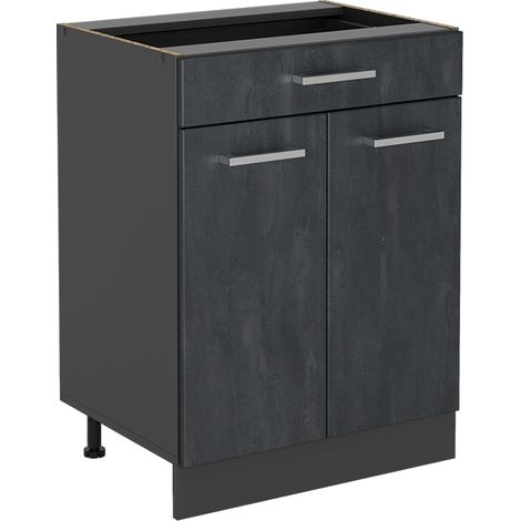 Mobiletto base per cucina R-Line, Calcestruzzo nero, 80 cm con cassetto, senza piano di lavoro, Vicco