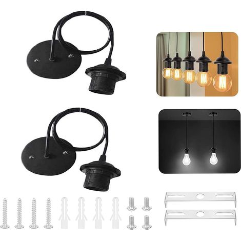 ZOLGINAH 2 Pcs E27 Porte Lampe Suspension, E27 Pendentif Lampes Suspendues Accessoires Avec 1m Câble, Pour Lampes Suspendues Accessoires de Lampe de Bricolage, Base de Lampe de Lampe Suspendue (Noir) (1/5)