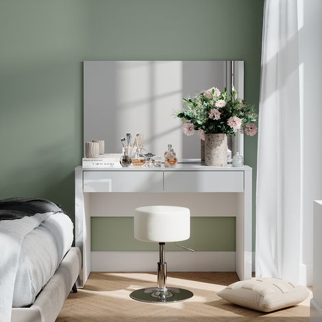 Coiffeuse Annabelle, blanc brillant/blanc, 110cm avec miroir et tabouret, Vicco