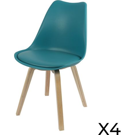 Set von 4 Designerstühlen in Entenblau mit Kissen aus der Kollektion MIA