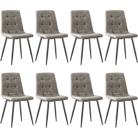 WAFTING Lot de 8 Chaises de Salle à Manger en Tissu Technique, Chaise Rembourrée avec Dossier Haut, Pied Métallique - Kaki (1/5)