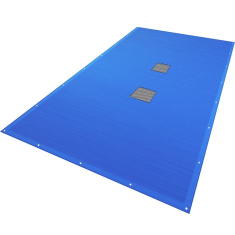 Bâche Piscine Rectangulaire en Polyéthylène 160g/m2 avec Filet d'Ecoulement Bâche Imperméable Résistante Double Couche avec Oeillets en Aluminium Couverture Étanche 4x7m (1/5)
