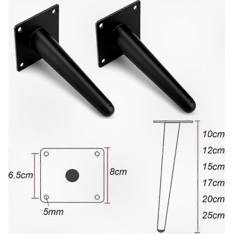 Un ensemble de 4 pieds de meubles biseautés noirs avec vis, pieds de table et d'armoire coniques, résistants aux rayures, durables et remplaçables pour canapés, bancs et pieds de meubles, 15 cm. (1/5)