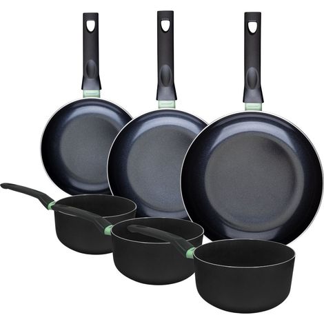 Ensemble de 3 poêles de 20, 24 et 28 cm et 3 casseroles 16, 18 et 20 cm Fackelmann Brandao (1/5)