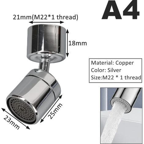 Robinet de cuisine universel en cuivre avec filtre anti-éclaboussures rotatif à 720°, douchette flexible et adaptateur d'extension pour robinet de salle de bain, buse en mousse
