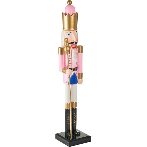 Figurita decorativa Navidad de cascanueces de madera de pino con boca que se abre hecha a mano rosa Trosaan