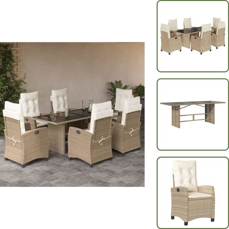 Coussin de siège - vidaXL Ensemble à manger de jardin et coussins 7 pcs beige poly rotin - Coussin de dossier (1/5)