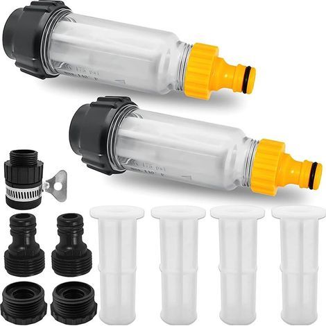 Kit de filtration pour tuyau d'arrosage – Ensemble 2 pièces (3/4 pouce) : Préfiltre pour pompe de jardin avec 5 raccords rapides + 4 cartouches filtrantes (1/5)