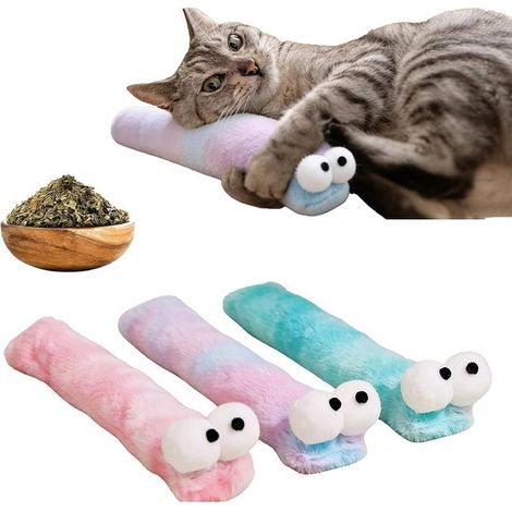 Juguetes acolchados para gatos, Paquete de 3, Herramienta segura para la limpieza dental y el movimiento, 32 cm, Rosa, verde, morado (1/5)
