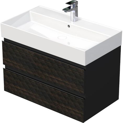 Cube Way 80x47,5x46 cm mobile da bagno sospeso a 2 cassetti con lavabo in ceramica, marrone opaco (CUBE3D46802ZHSAT)