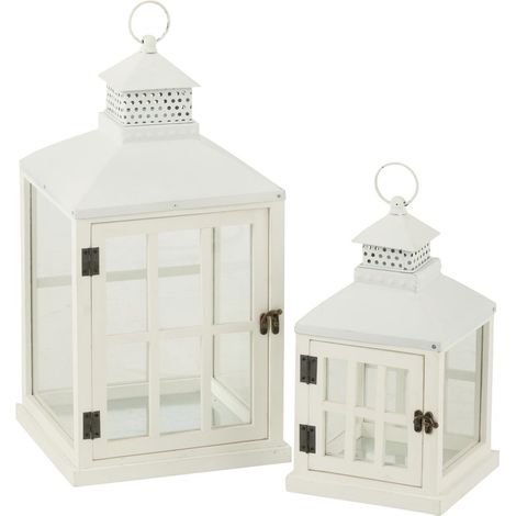 Lot de 2 Lanternes Maisons en Bois "Cocoon" 52cm Blanc (1/4)