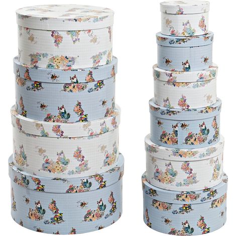 DKD Home Decor Set de Boîtes Empilables Bleu et Blanc (1/3)