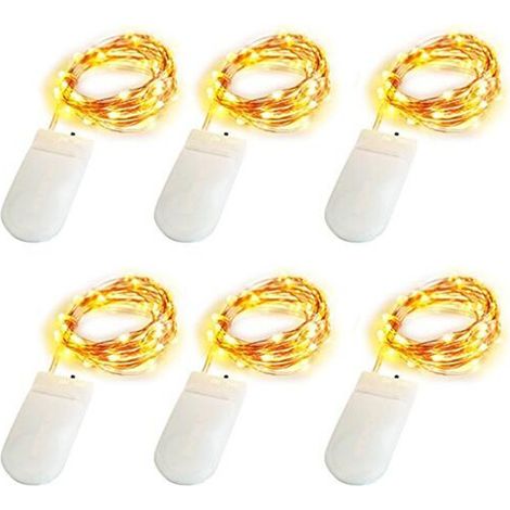 6 X Guirlande Lumineuse Guirlande Lumineuse 30LEDs 3m Fil d'Argent à Piles CR2032 (Inclus) Pour Fête/Mariage/Noël (Blanc Chaud)