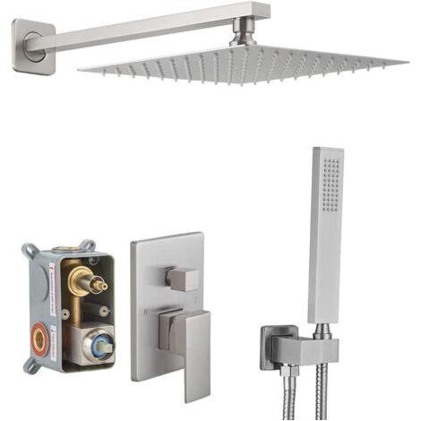 royaluxe-Colonne de douche thermostatique – Acier inoxydable – Pommeau effet pluie et douchette à main – Système dissimulé avec technologie d'injection d'air