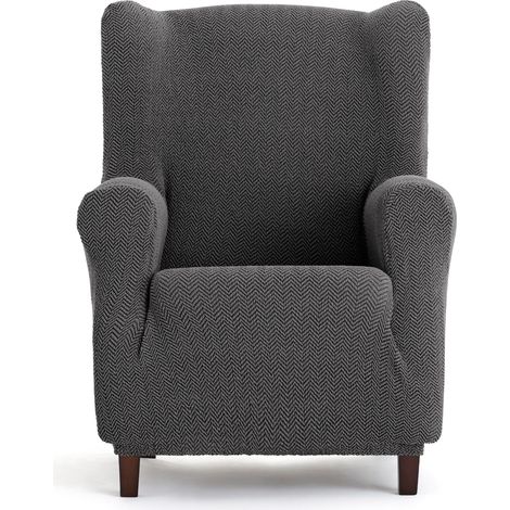 Housse bi-élastique pour fauteuil à oreilles super élastique - Housse de fauteuil à oreilles couleur gris foncé adaptable respirante et facile à installer avec des mousses de fixation (1/5)