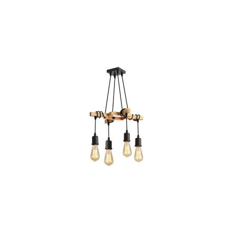 Suspension luminaire industrielle 4 lumières E27 – Lustre vintage en bois noir –Largeur 41 cm – Tension 220V CA - res-E27 (1/5)